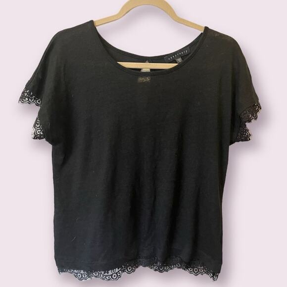 Sanctuary Black Linen Cut Out Back Top With Lace Detail Size S - Picture 1 of 5